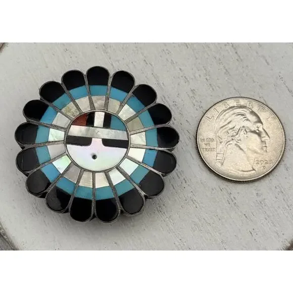 Vintage Native American Sterling Silver And Multi-Stone Inlay Belt Buckle 18.10G - Picture 5 of 6